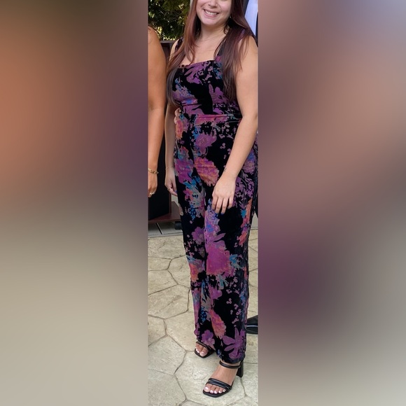 Lulus Moody Vibes Burnout Velvet Floral Wide-Leg Jumpsuit in Black sz M NWT - Picture 11 of 11